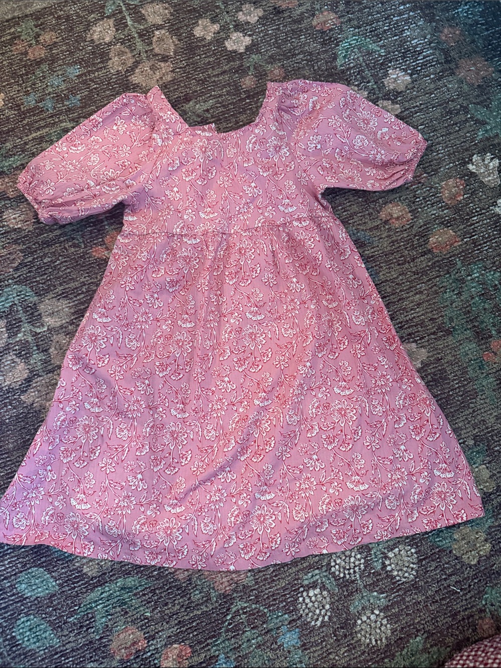 Girls' Pink Floral Puff-Sleeve Dress